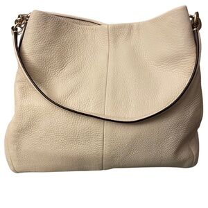 Coach Halle Hand Bag Satchel Cream 3 full compartments Leather read